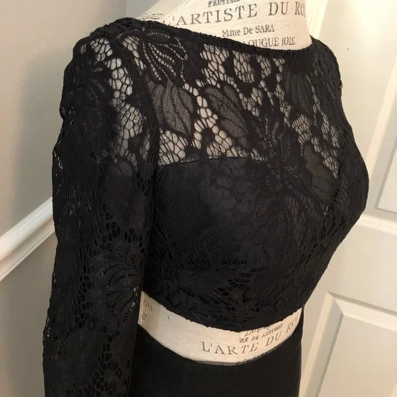 NEW JASZ COUTURE SZ 8 TWO PIECE BLACK LACE FLORAL FORMAL GOWN - Picture 5 of 10